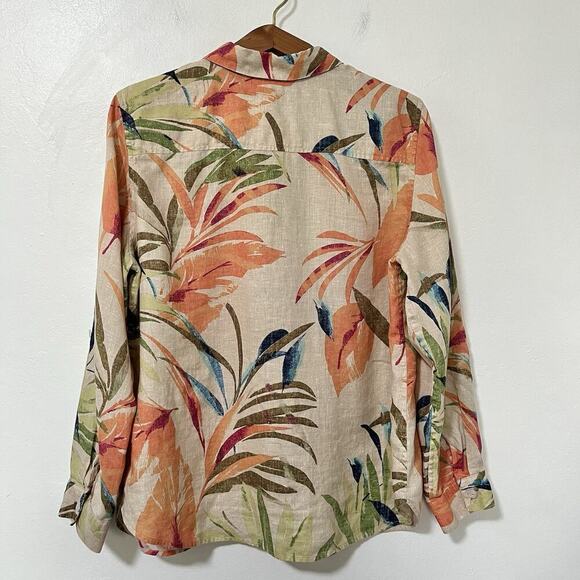 Chicos Linen Hawaiian Tropical Button Shirt Size 14 Multicolor Beachy Resort - Picture 2 of 6